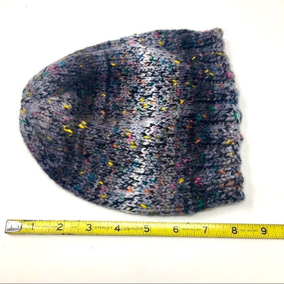 Handknitted Grey Black Tweed Ombré Ribbed Edge Beanie Hat - Picture 11 of 15